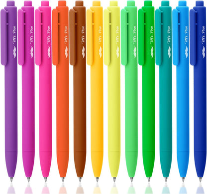 Cute Retractable Gel Pens, 12 Pack, Colored Ink, Fine Point 0.7mm