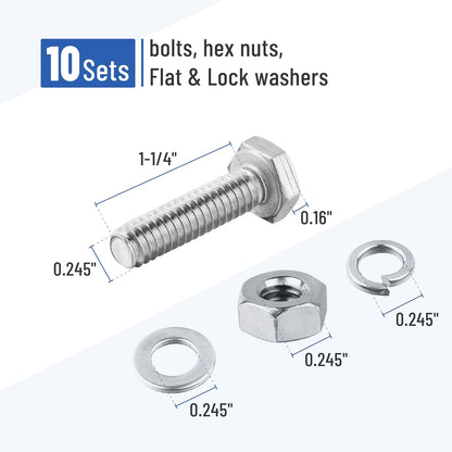 Mr. Pen- Nuts and Bolts Set, 1/4"-20x1-1/4, 10 Sets, Stainless Steel, Hex Head Nut and Bolt Set