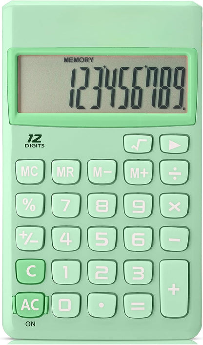 Simple Calculator, 12-Digit, Pastel Green, Solar, Handheld