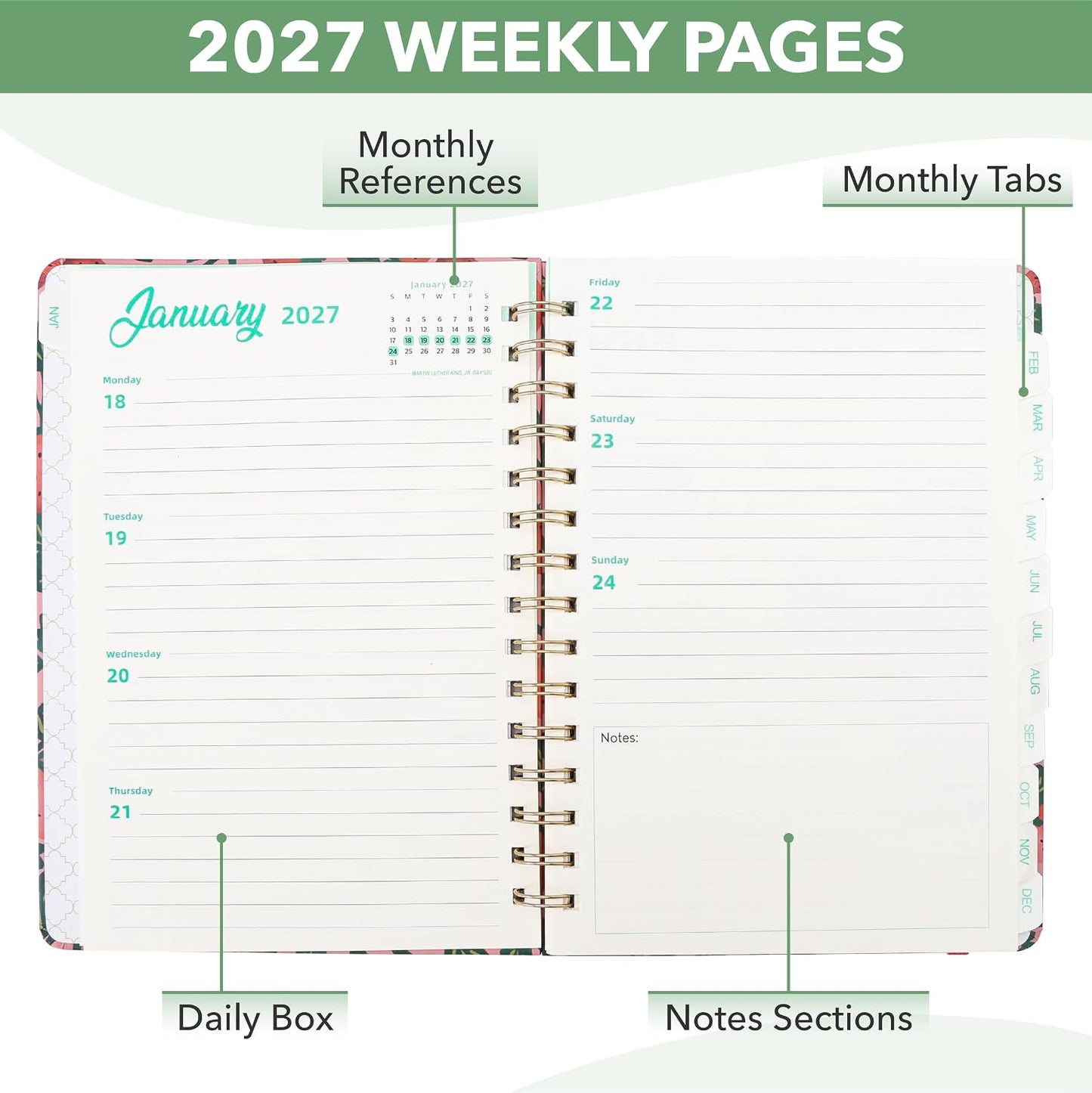 Mr. Pen- 2027 Weekly and Monthly Planner Calendar, 6.4" x 8.5", Wire Bound | January 2027 - December 2027, Monthly Tabs, Inner Storage Pocket, College School Supplies for Student and Teacher