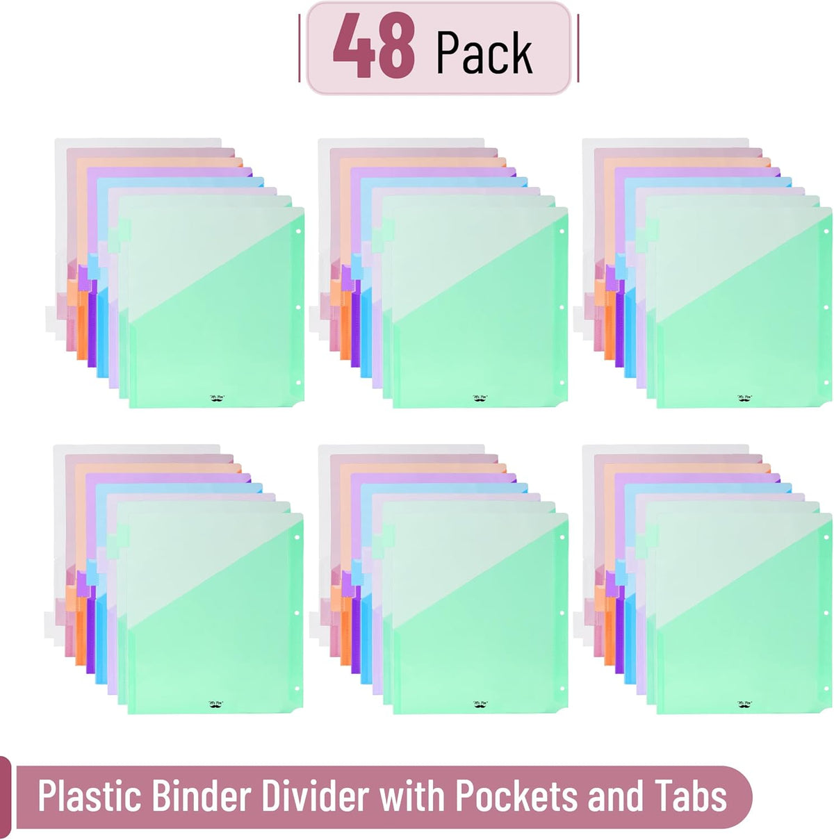 Mr. Pen- Binder Dividers with Pockets and Tabs, 6 Sets, 8 Tabs/Set, Pastel Color