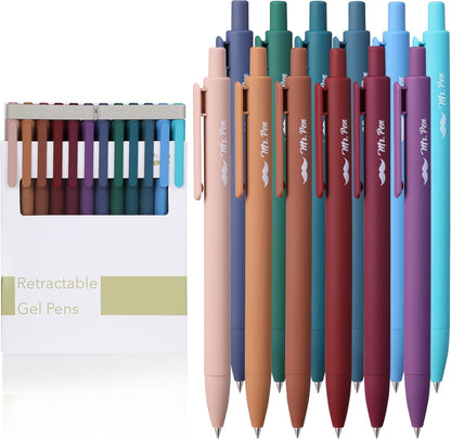 Retractable Gel Pens, 12 Pack, Dark Vintage Gel Pens, Gel Pens Fine Point 0.7mm, Retractable Pens, Cute Pens, Gel Ink Pens, Aesthetic Pens for Journaling Fine Tip Pens