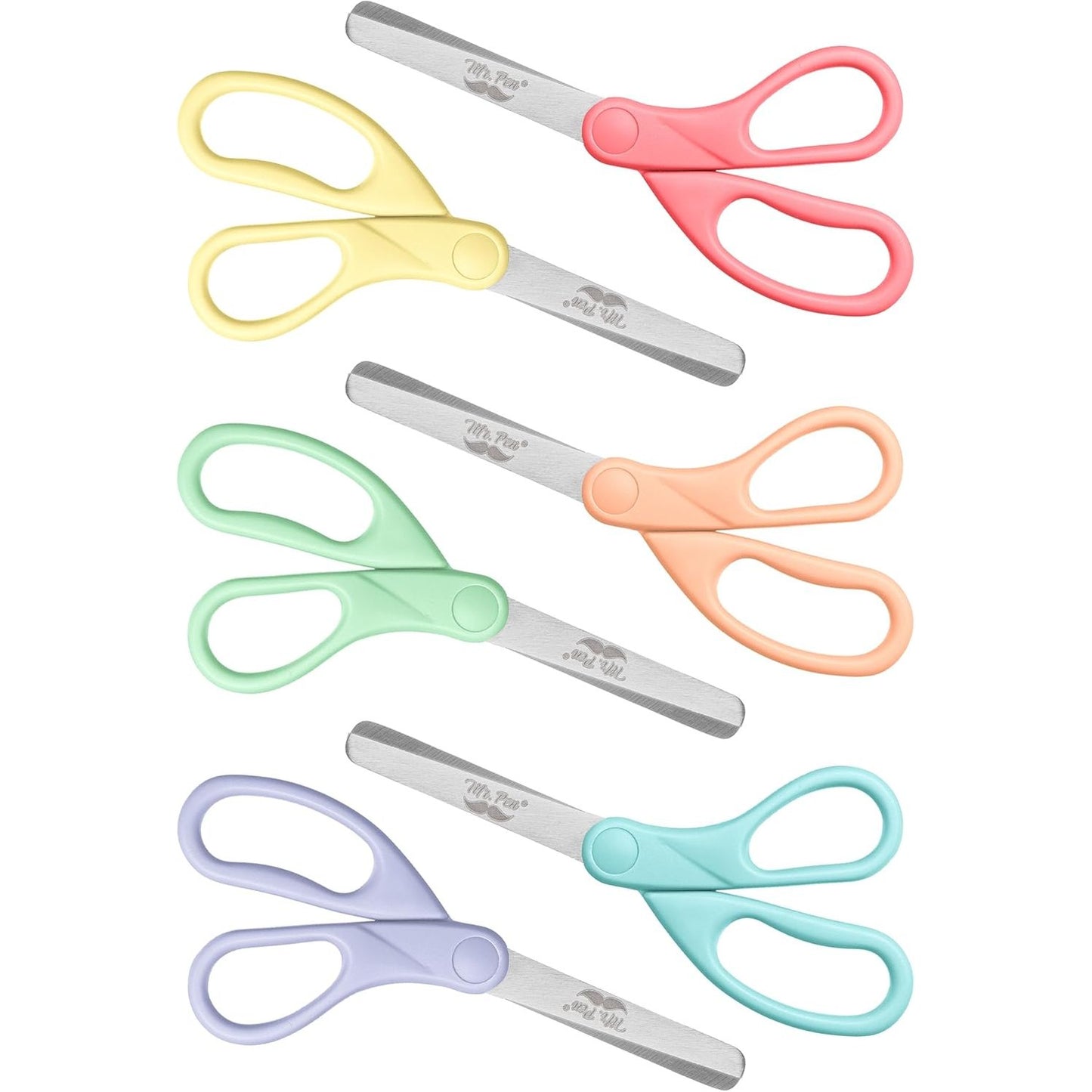 Kids Scissors 6 Pack, 5”, Blunt Tip, Pastel Handles, Ages 4+