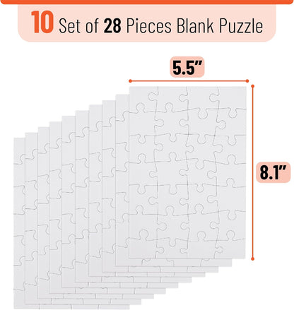 Mr. Pen- Blank Puzzle, 10 Pack, 28 Pieces/Pack, 5.5" x 8.1", White Puzzle