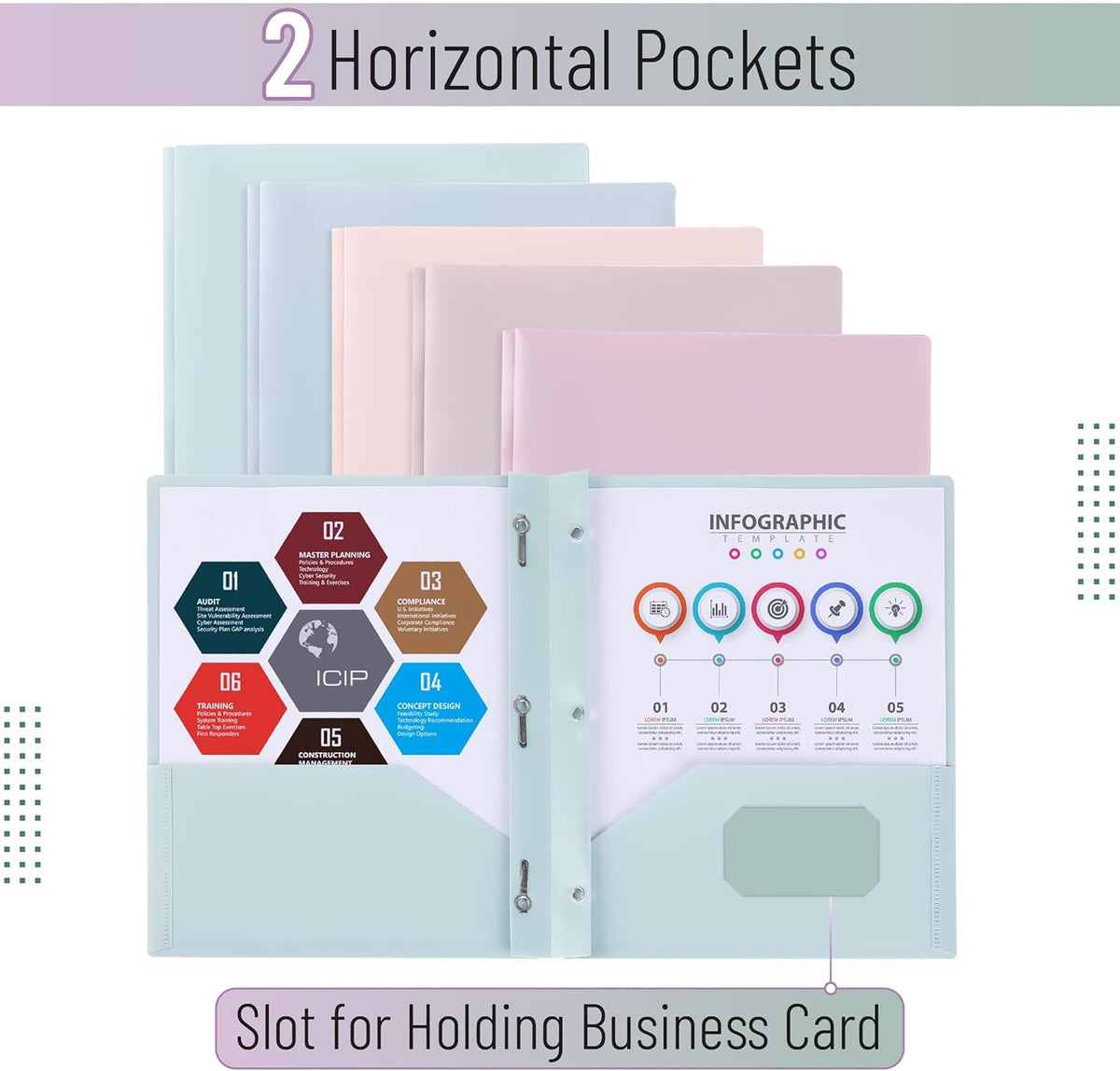 Mr. Pen- Plastic Folders with Pockets and Prongs, 10 Pack, Letter Size, Colorful