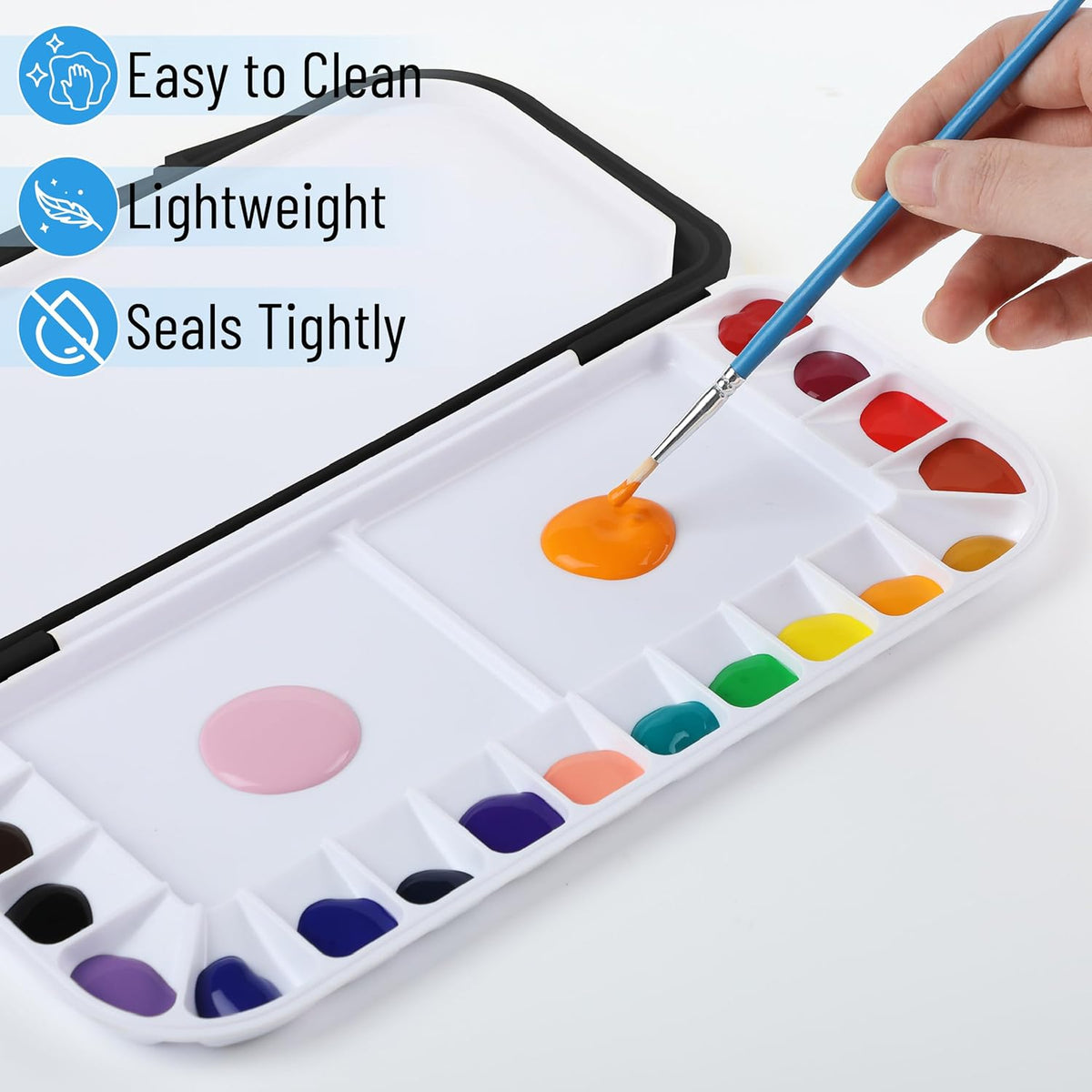 Mr. Pen- Airtight Watercolor Palette with Lid, Black, 18 Wells and 2 Mixing Areas, Empty Watercolor Palette