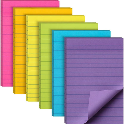 Lined Sticky Notes 4x6, 6 Pads, 360 Sheets, Assorted Colors