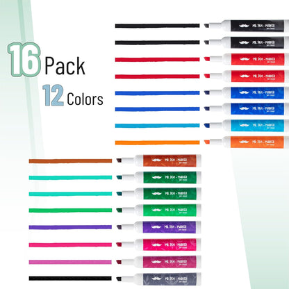 Dry Erase Markers, 16 Pack, Low Odor, Chisel Tip, Assorted Colors