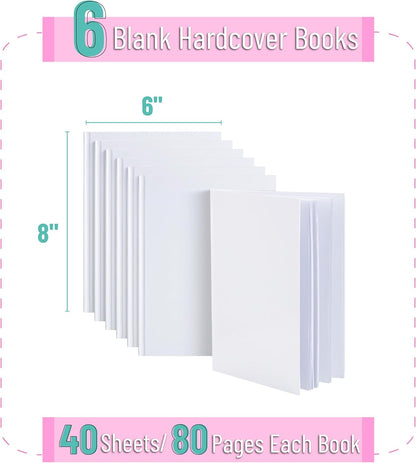 Mr. Pen- Blank Hardcover Books, 6" x 8", 40 Pages, 6 Pack, White, Blank Notebooks for Kids