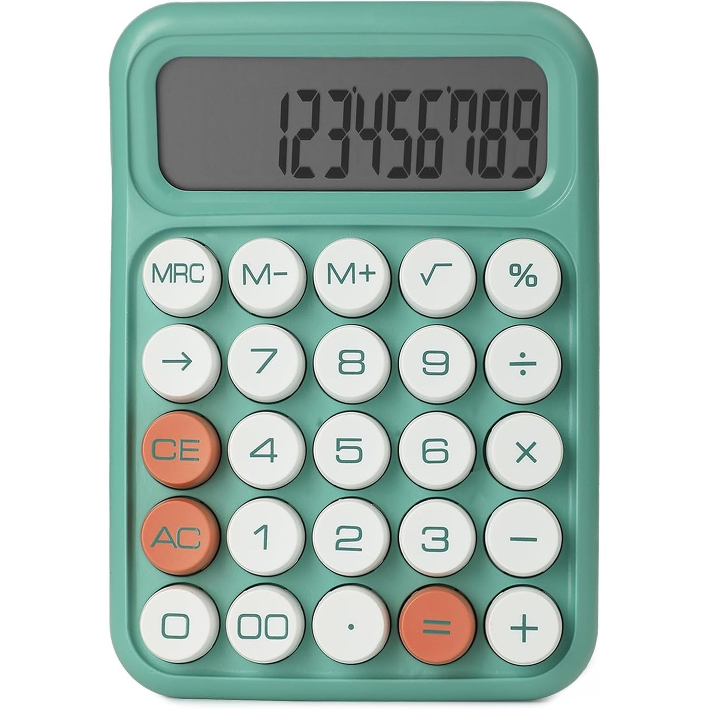 Mechanical Calculator, 12-Digit, Large LCD, Earthy Green, Round Keys