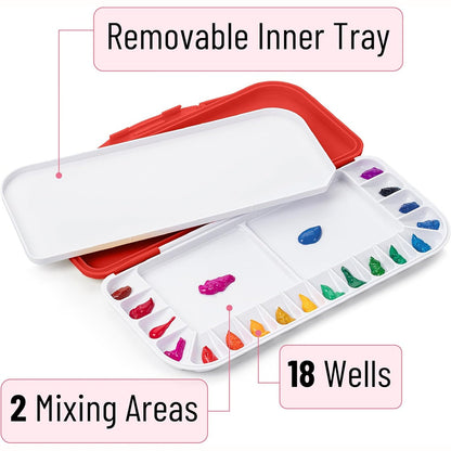 Mr. Pen- Airtight Watercolor Palette with Lid, Red, 18 Wells and 2 Mixing Areas, Empty Watercolor Palette