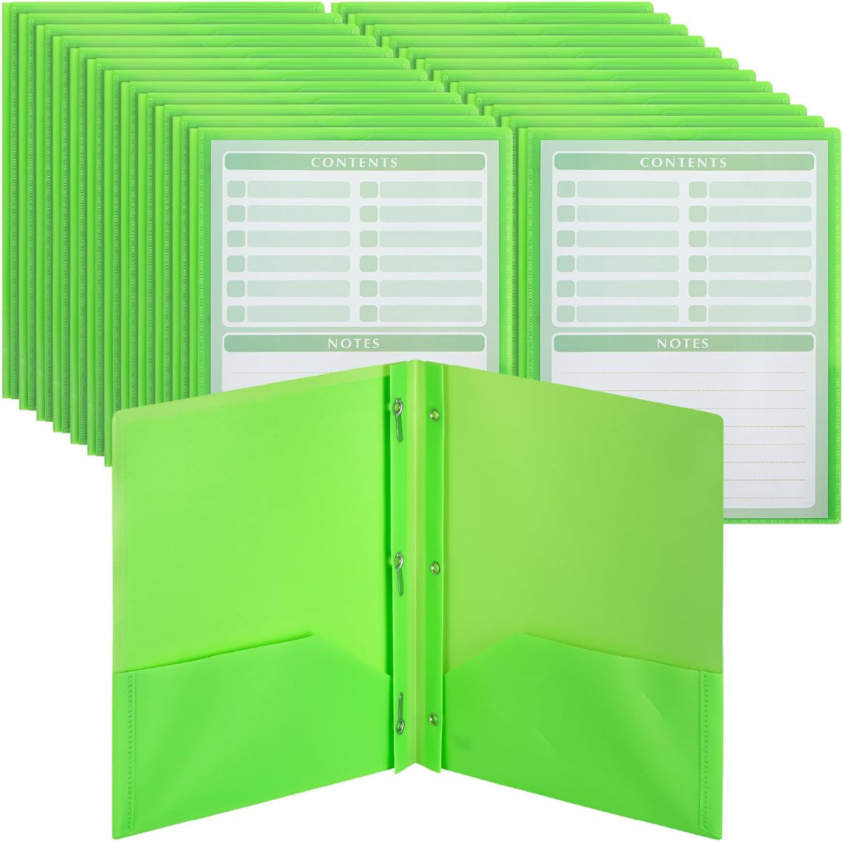 Mr. Pen- Plastic Folders with Pockets and Prongs, 24 Pack, Letter Size, Green, Flexible Plastic Folders with Prongs