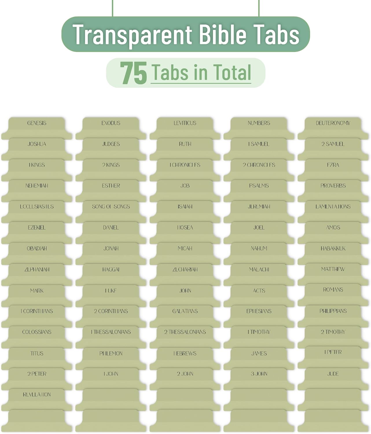 Mr. Pen- Bible Tabs, 75 Tabs, Transparent Olive Green Laminated Bible Tabs for Women and Men, Bible Tabs for Study Bible Index Tabs