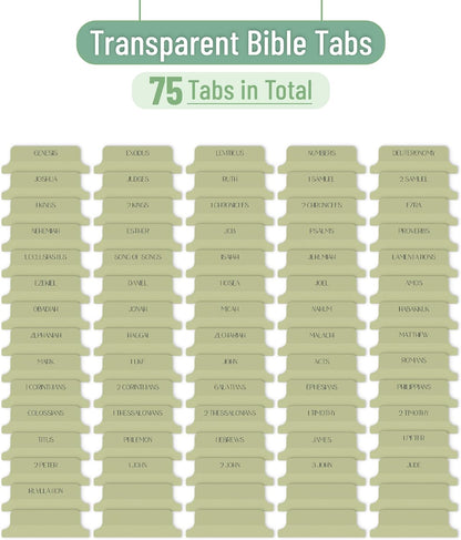 Mr. Pen- Bible Tabs, 75 Tabs, Transparent Olive Green Laminated Bible Tabs for Women and Men, Bible Tabs for Study Bible Index Tabs