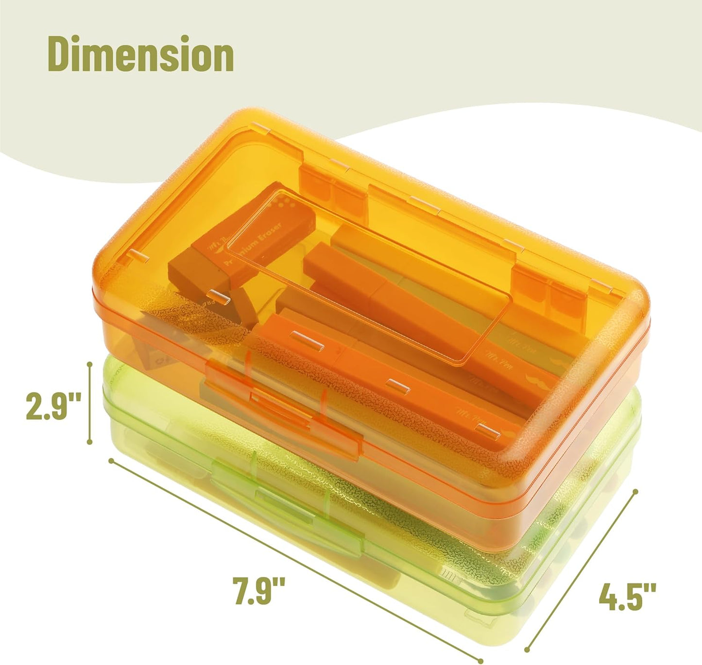 Mr. Pen- Pencil Box, 2 Pack, Green & Orange, Plastic Pencil Box Case, Pencil Case, Crayon Box