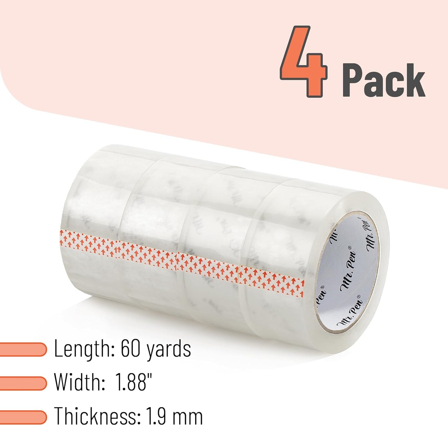 Clear Packing Tape 4 Pack, 1.88” Wide, 60 Yards, Shipping Tape