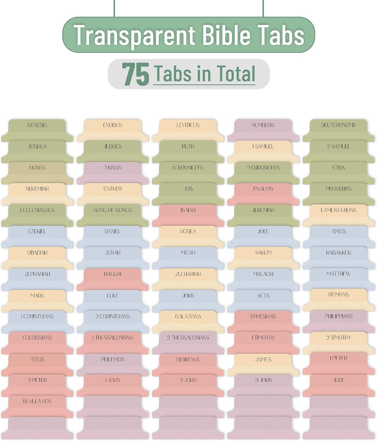 Mr. Pen- Bible Tabs, 75 Tabs, Transparent Muted Earth Colors Laminated Bible Tabs for Women and Men