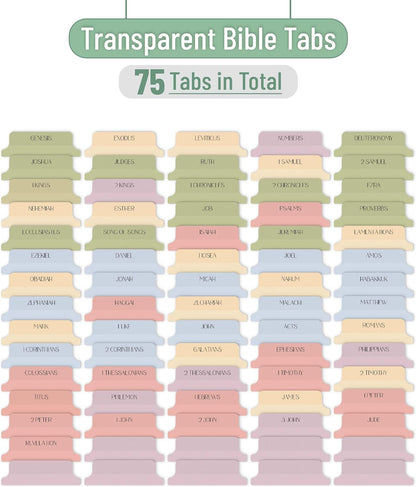 Mr. Pen- Bible Tabs, 75 Tabs, Transparent Muted Earth Colors Laminated Bible Tabs for Women and Men