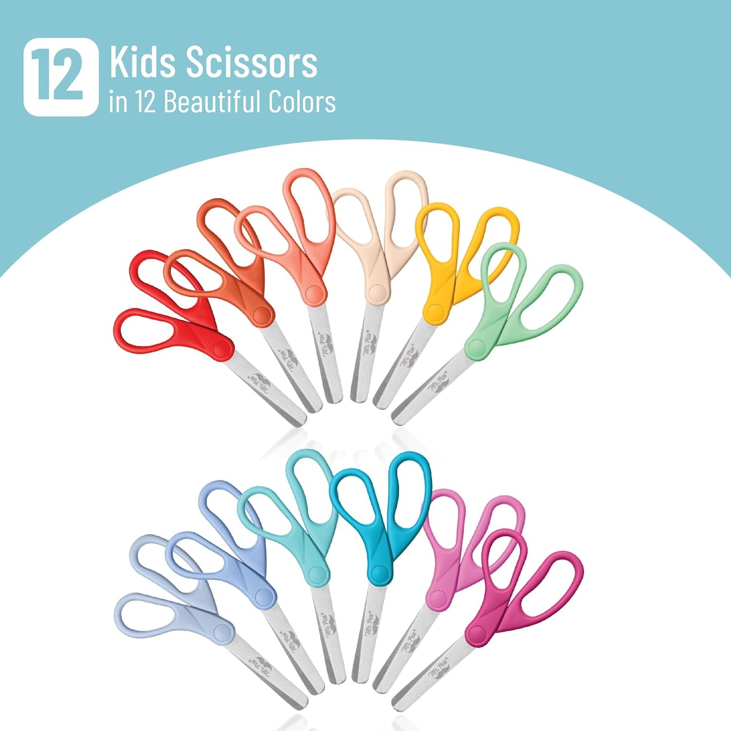 Kids Scissors 5”, 12 Pack, Blunt Tip, Modern Shades, Ages 4+