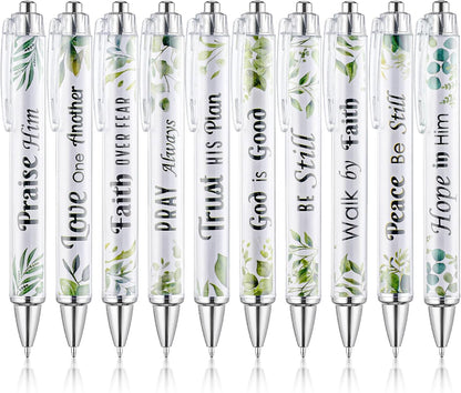Mr. Pen- Christian Pen Set, 10 Pack, Green Elegance, Black Ink, Bible Verse Pen