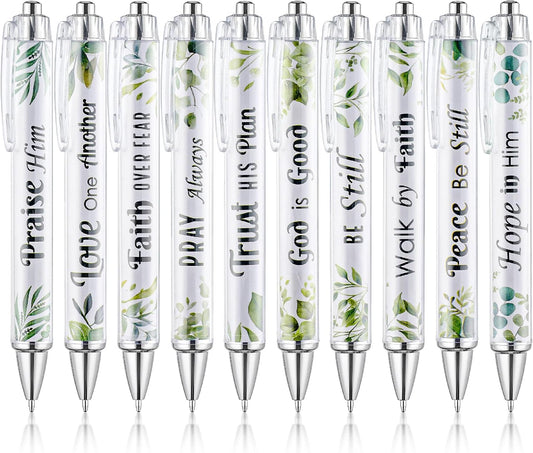 Mr. Pen- Christian Pen Set, 10 Pack, Green Elegance, Black Ink, Bible Verse Pen