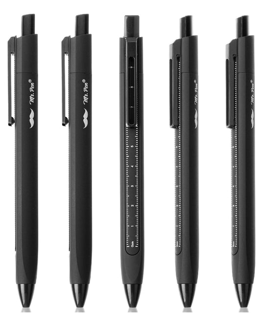 Retractable Gel Pens with Ruler, 5 Pack, Black Ink Gel Pens, Gel Pens Fine Point 0.5mm, Retractable Pens, Gel Ink Pens, Aesthetic Pens for Journaling Fine Tip Pens