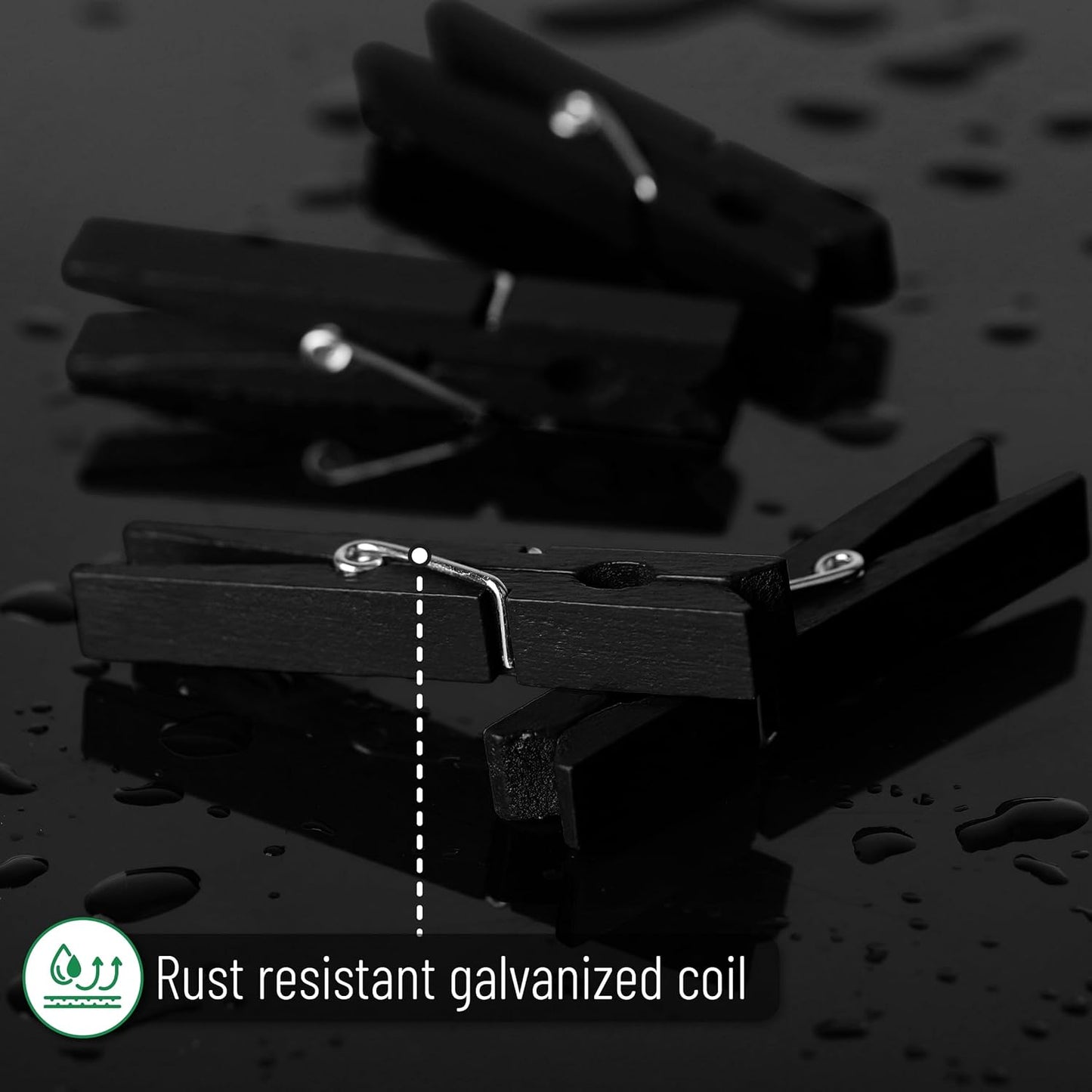 Clothes Pins, Wooden Black, 50 Pack, 2.9 Inch, Strong Grip