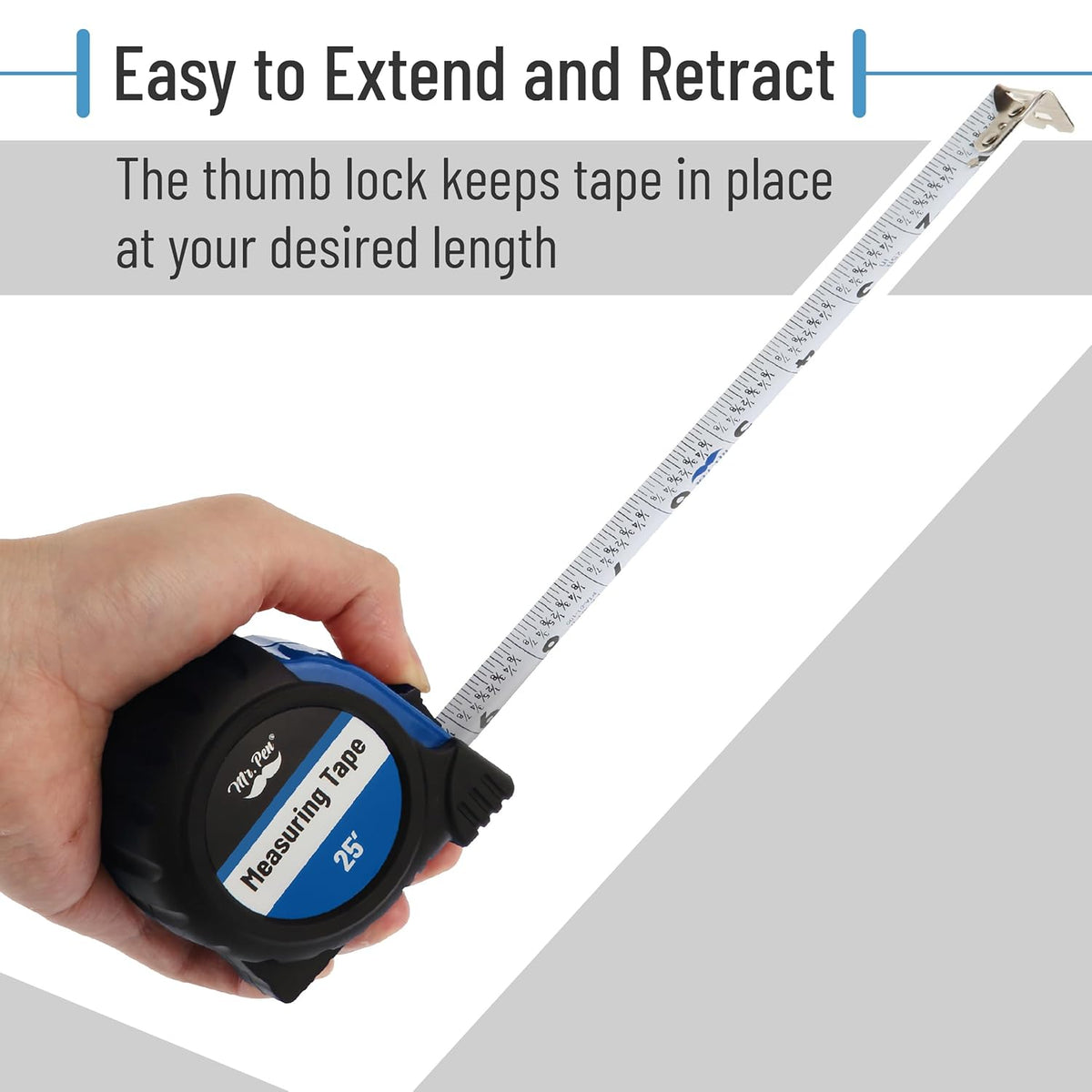 Mr. Pen- Retractable Tape Measure 25 ft, 2 Pack, Dark Blue, Steel Retractable Measuring Tape with Fractions