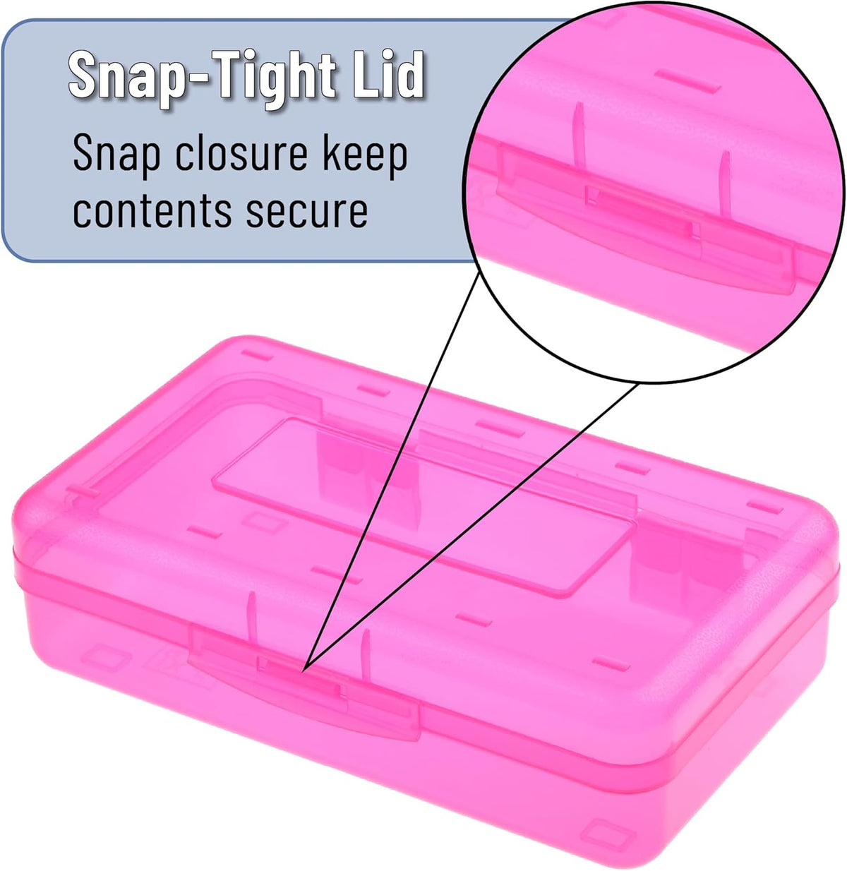 Mr. Pen- Clear Pencil Boxes, 7.9"x4.5"x2.4", 2 Pack, Pink and Turquoise, Snap-Tight Lid, Plastic Pencil Box Organizer
