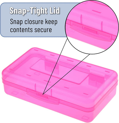 Mr. Pen- Clear Pencil Boxes, 7.9"x4.5"x2.4", 2 Pack, Pink and Turquoise, Snap-Tight Lid, Plastic Pencil Box Organizer