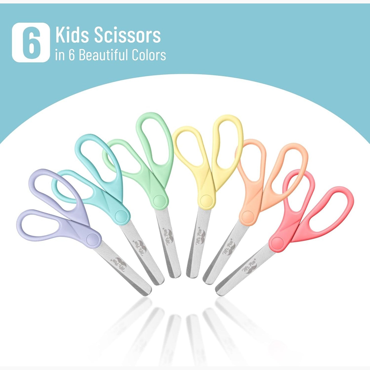 Kids Scissors 6 Pack, 5”, Blunt Tip, Pastel Handles, Ages 4+