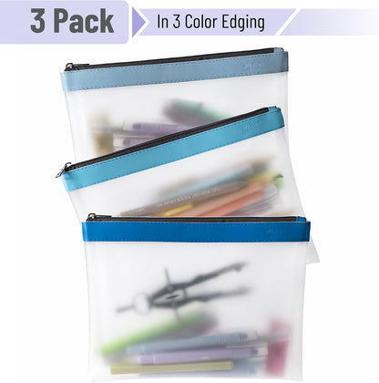 Mr. Pen- Clear Pencil Pouch, 9" x 6.88", 3 Pack, Blue Shades, Large, Pencil Bags