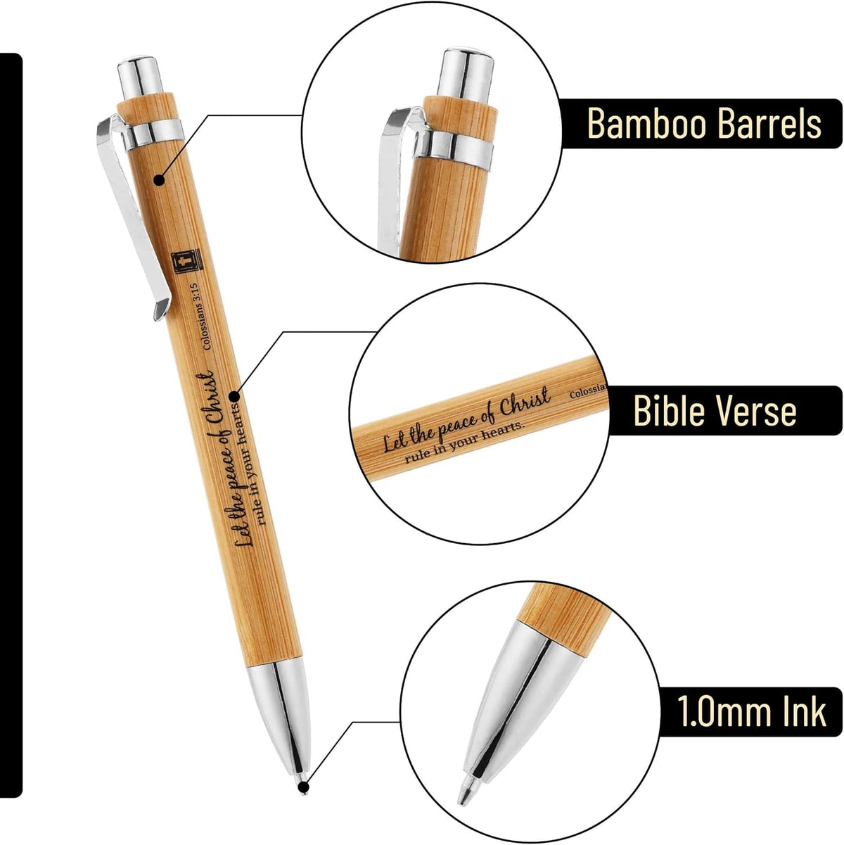 Mr. Pen- Bible Verse Pens, 30 Pack, Retractable Bamboo Pen, Black Ink, Christian Pens for Women Men, Bible Pens No Bleed Through, Ballpoint Pens Ballpoint