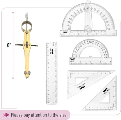 Mr. Pen- Geometry Set, 15 pcs, Golden, 6 Inch Swing Arm Protractor, Divider, Set Squares