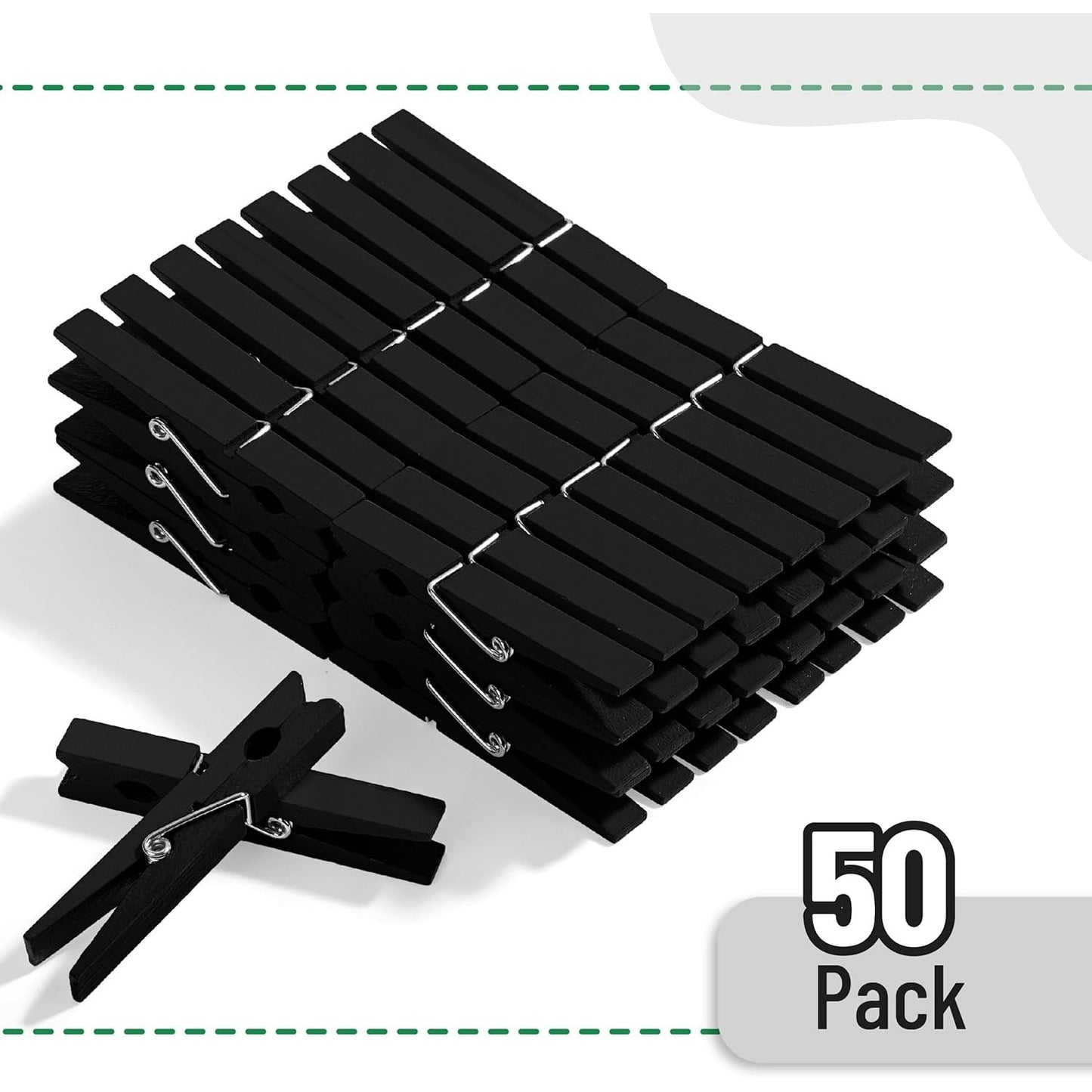 Clothes Pins, Wooden Black, 50 Pack, 2.9 Inch, Strong Grip