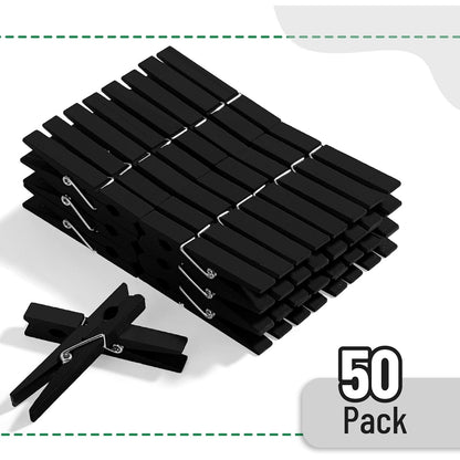 Clothes Pins, Wooden Black, 50 Pack, 2.9 Inch, Strong Grip