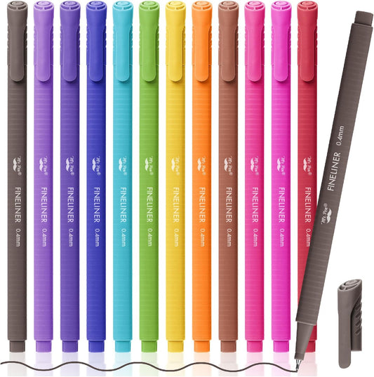 Mr. Pen- Colored Fineliner Pens, 12 Pack, 0.4mm | Ergonomic Triangular Barrels, Smooth Writing Pens for Journaling, Note-Taking, Coloring, Sketching, Planning & Art Projects