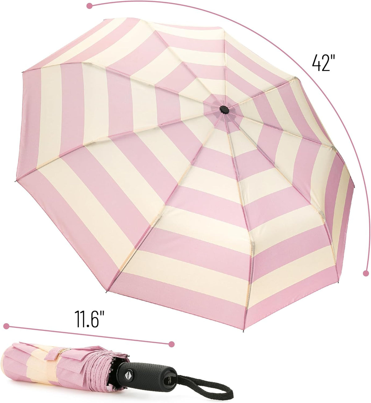 Mr. Pen- Windproof Travel Umbrella, Pink Stripes, Automatic Umbrellas for Rain, Compact Umbrella