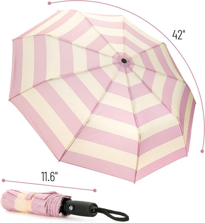 Mr. Pen- Windproof Travel Umbrella, Pink Stripes, Automatic Umbrellas for Rain, Compact Umbrella