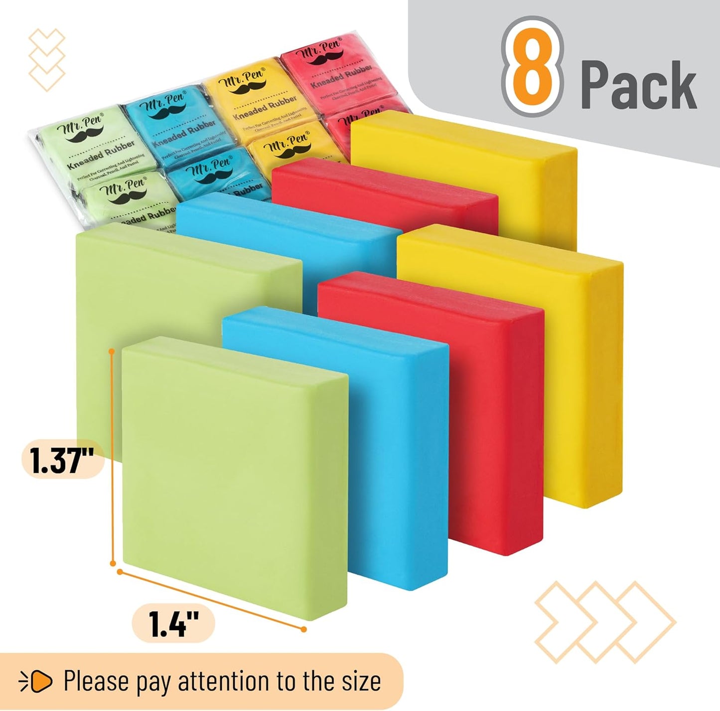 Colorful Kneaded Erasers, 8 Pack, 1.4" x 1.37", For Artists