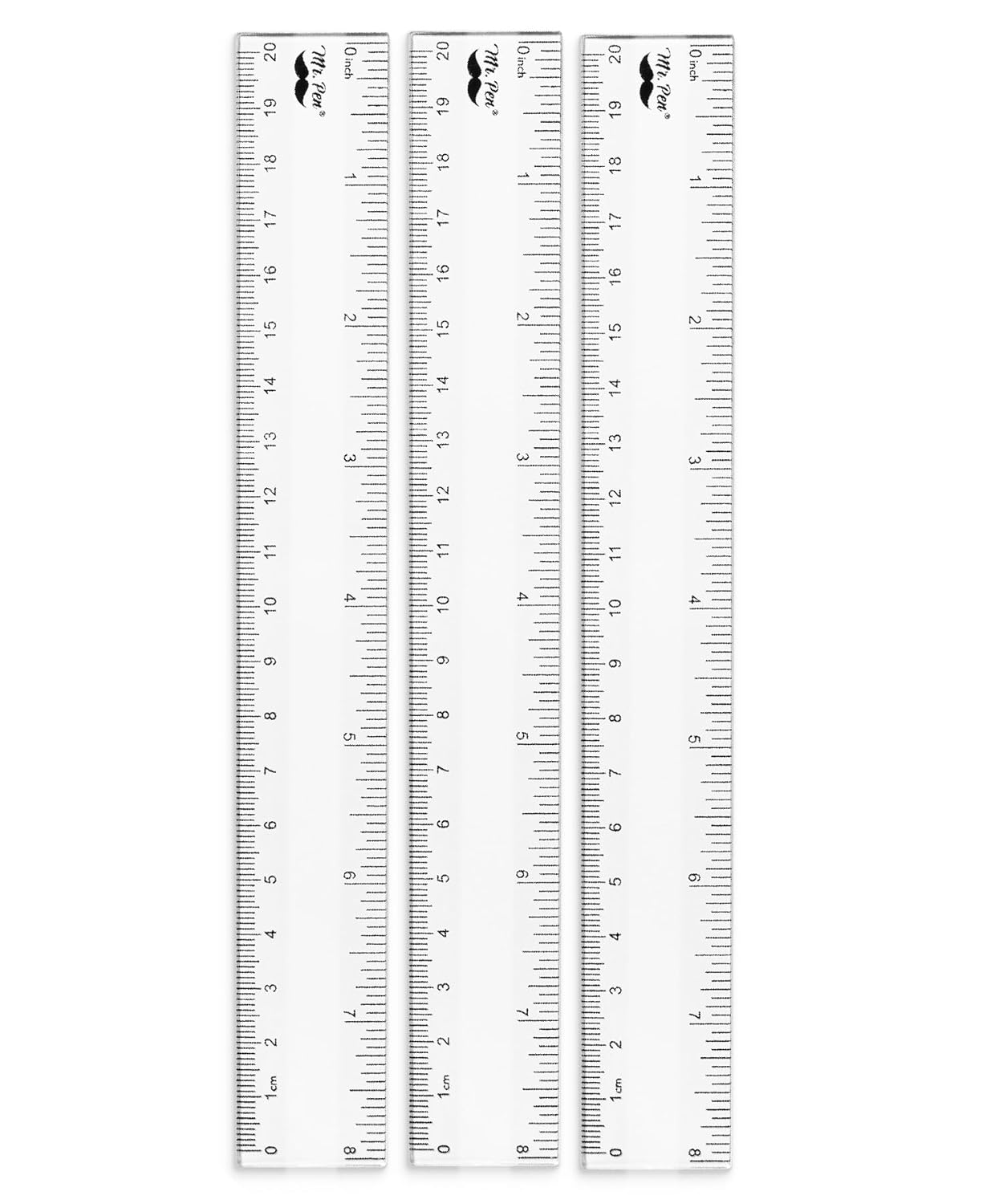 Plastic Ruler 8 Inch, 3 Pack, Clear, Metric & Imperial