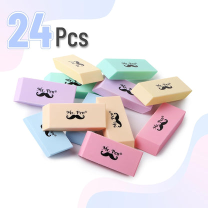 Erasers, 24 Pack, Pastel Colors Pencil Eraser, Erasers for Pencils, Mr Pen Erasers, Erasers for School, Large Eraser, Block Erasers for School, Rubber Eraser, Large Erasers for School