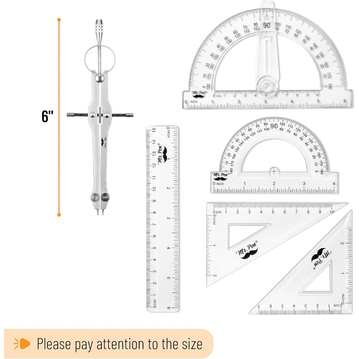 Mr. Pen- Geometry Set, 15 pcs, Light Blue, 6 Inch Swing Arm Protractor, Divider, Set Squares
