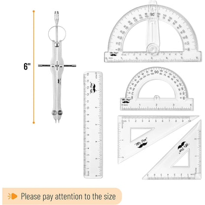 Mr. Pen- Geometry Set, 15 pcs, Light Blue, 6 Inch Swing Arm Protractor, Divider, Set Squares