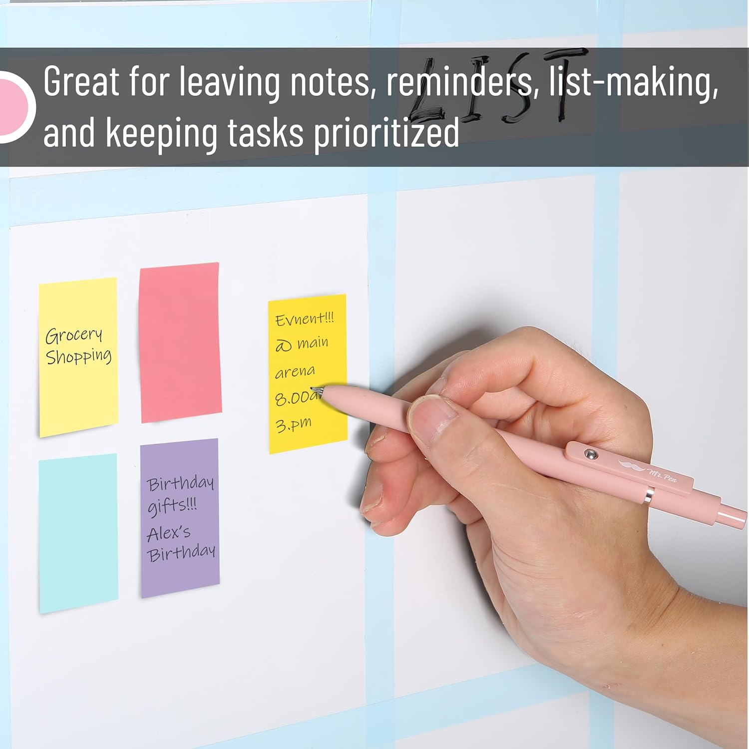 Mr. Pen Sticky Notes, 1.5"x 2", 6 Pads, 60 Sheets/Pad, Pastel Colors,