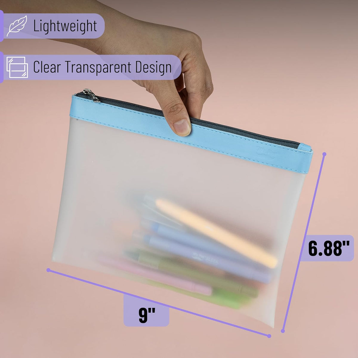 Mr. Pen- Clear Pencil Pouch, 9" x 6.88", 3 Pack, Blue Shades, Large, Pencil Bags