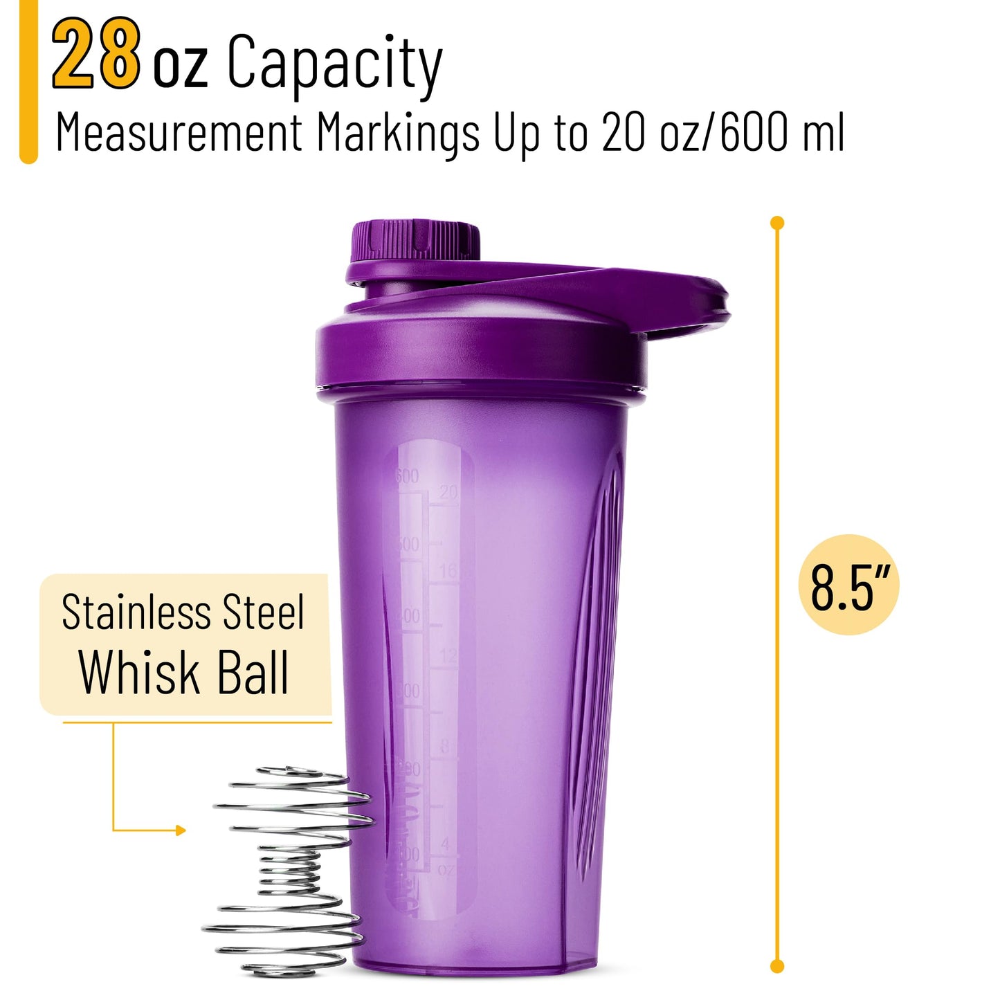 Shaker Bottles for Protein Mixes with Twist Cap, 28 oz, Purple Protein Shaker Bottle with Wire Whisk Ball, Mixer Bottle, Protein Shake Bottles, Protein Bottle, Protein Shake Bottle