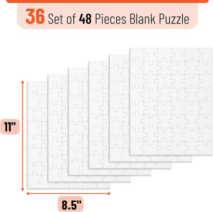 Mr. Pen- Blank Puzzle, 36 Pack, 48 Pieces/Pack, 8.5" x 11", White, Blank Puzzles to Draw on