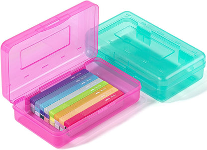 Mr. Pen- Clear Pencil Boxes, 7.9"x4.5"x2.4", 2 Pack, Pink and Turquoise, Snap-Tight Lid, Plastic Pencil Box Organizer