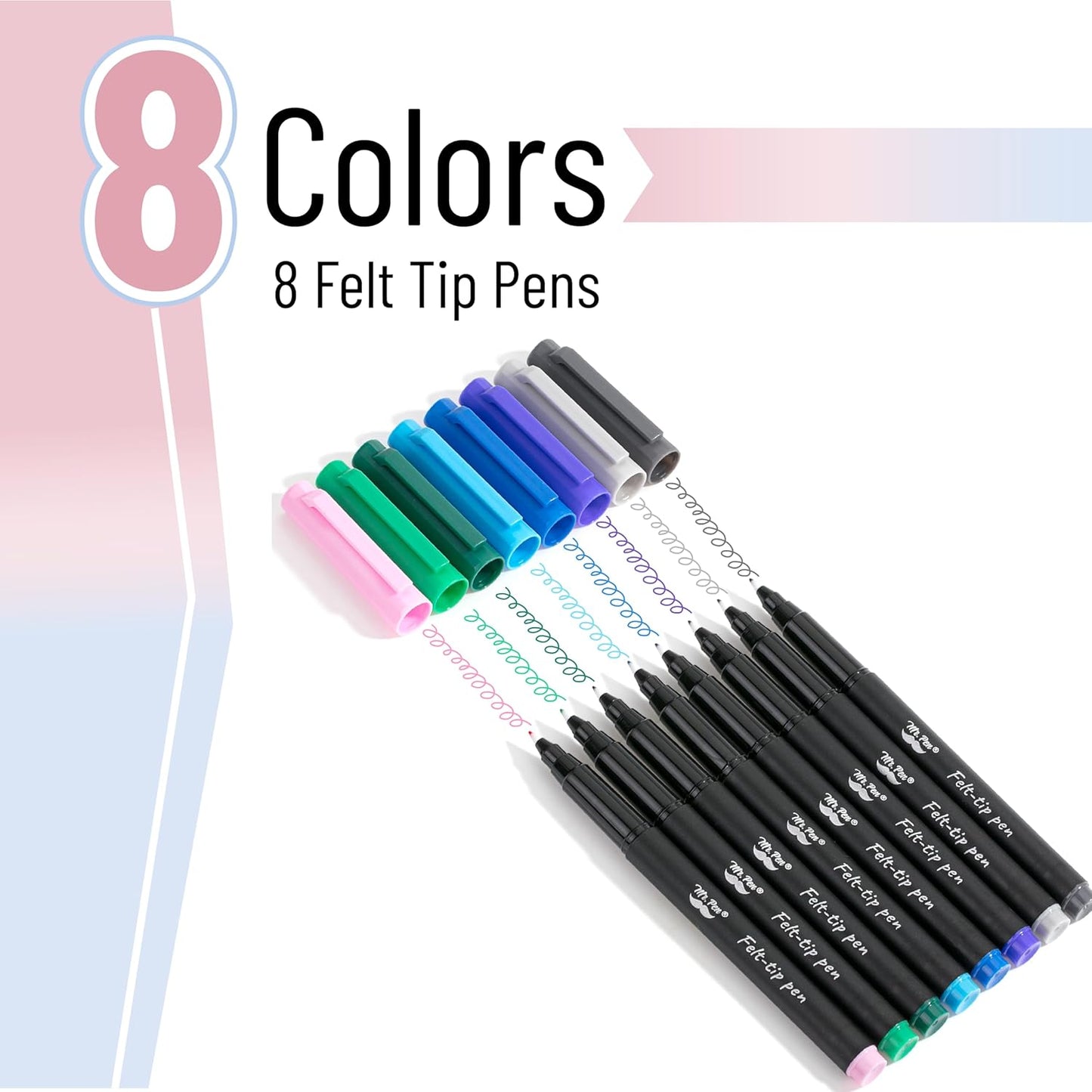 Mr. Pen- Felt Tip Pens, 8 Pack, Colorful Felt Tip Pens, Felt Pens, Fine Felt Tip Pens Fine Point